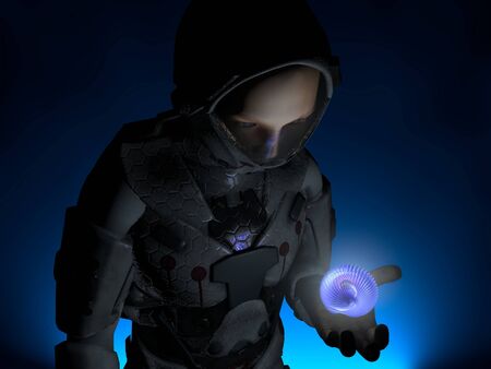 Image of an astronaut and an alien objectの写真素材