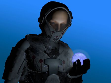 Image of an astronaut and an alien objectの写真素材