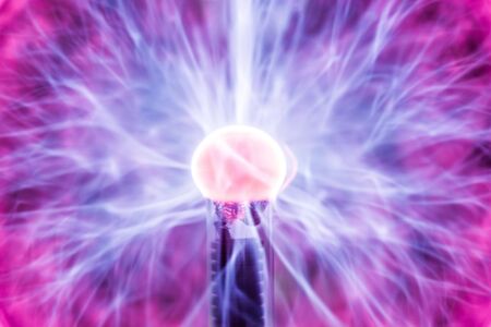 Magic lamp with electric lightning. Fascinating background.の写真素材