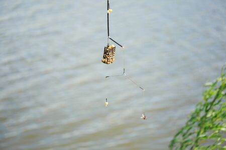 Fishing on the feeder. Tackle in action close up.