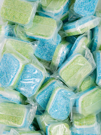 Tablets for washing dishes in the dishwasher. Background.の写真素材