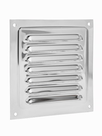 Metal ventilation grille is highlighted on a white background. Rectangular shape. Front side.の写真素材