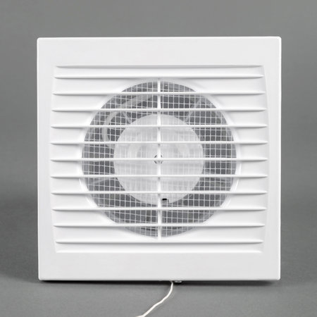 White fan on a gray background. Ventilation system.の写真素材