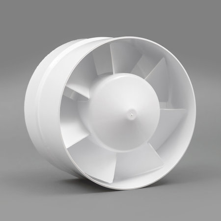 White fan on a gray background. Ventilation system.の写真素材
