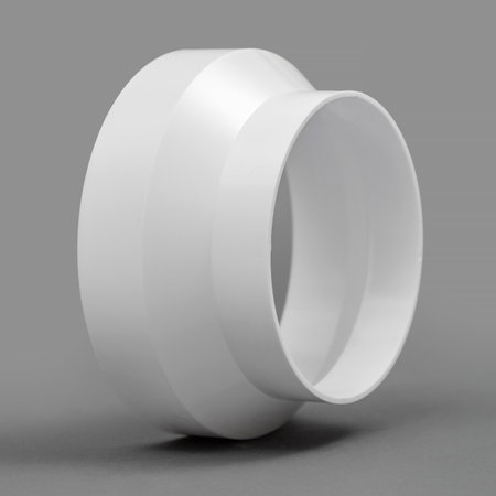White adapter for plastic pipes. Different diameter. Gray background. An element of the ventilation system.の写真素材