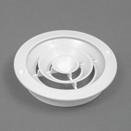 White ventilation grate on a gray background. Round shape. An element of the ventilation system.の写真素材
