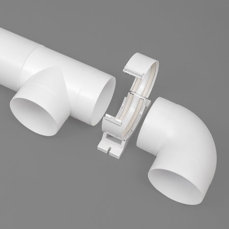 White round plastic pipe on a gray background. Ventilation system.の写真素材