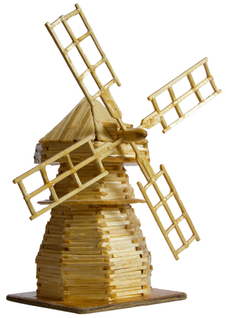 A wooden model of the mill, isolated on a white backgroundの写真素材