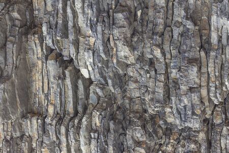 The surface of the rock with vertical layered layers. Stone background.の写真素材