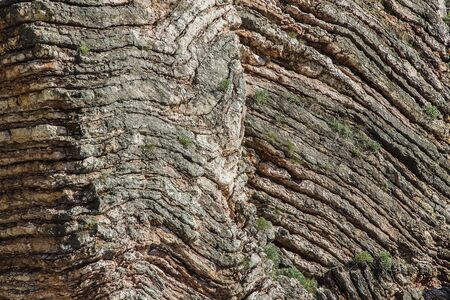 Slice lithospheric plate sticking to the surface of the earth. The stone layers are millions of years old.の写真素材