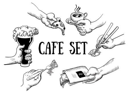 vector illustration set with different popular food and drinks subjects on white backgroundのイラスト素材