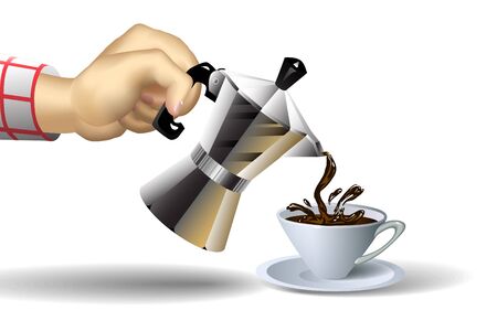 vector illustration coffee maker, cap, hand and shadows on white backgroundのイラスト素材