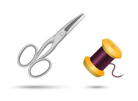 vector illustration scissors and spool of thread on white backgroundのイラスト素材