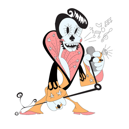 vector illustration poster to the world day of rock n roll with singer character on white backgroundのイラスト素材