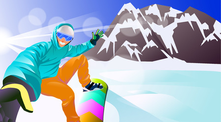 vector illustration with a man on a snowboard going down a hillのイラスト素材