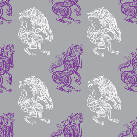 vector illustration seamless wolf doodle patternのイラスト素材