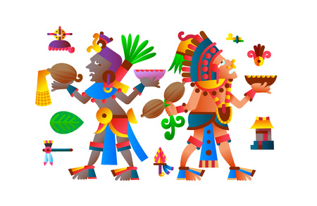 vector illustration flat style aztec maya element collection for chocolate package designのイラスト素材