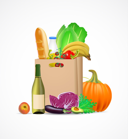 vector illustration paper pack with vegetables on light backdropのイラスト素材