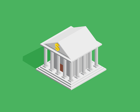 vector illustration isometric style bank built icon on green backdropのイラスト素材
