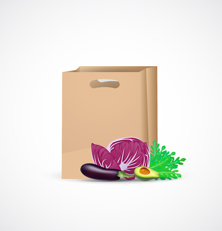 vector illustration paper pack with vegetables on light backdropのイラスト素材