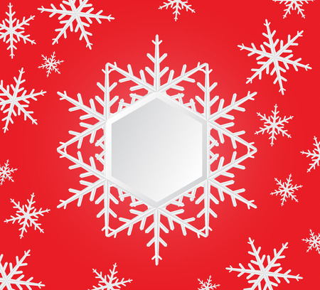 vector illustration christmas and new year poster with snowflakes on red backdropのイラスト素材