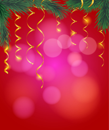 vector illustration christmas and new year poster with fir and gold ribbonsのイラスト素材