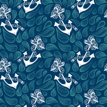 Vector illustration vintage anchor and rope seamless patternのイラスト素材
