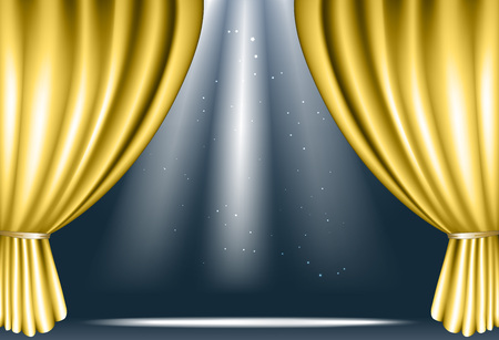 Poster with golden curtains and light raysのイラスト素材