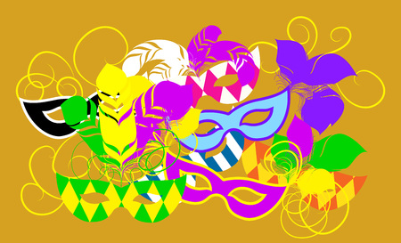 Carnival mask with feathers in cartoon style. Beautiful concept design for poster, greeting card, party invitation, banner. Vector Illustration.のイラスト素材