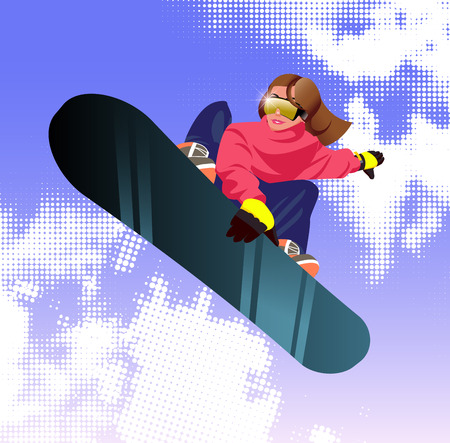 Vector illustration cartoon girl character with snowboard.のイラスト素材
