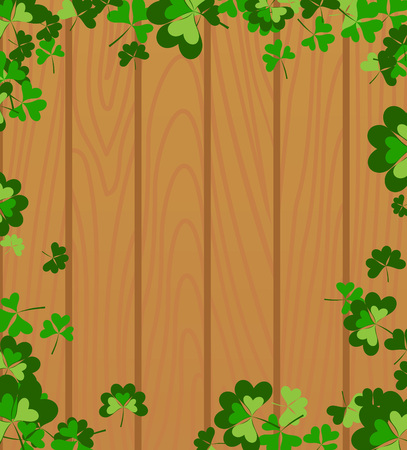 Vector illustration decorate wooden background to Saint Patrick's day with clover leaves in cartoon style.のイラスト素材