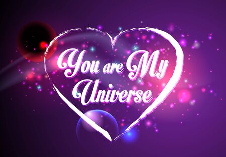 Vector illustration holiday poster for St.Valentine's day with heart shape and text on universe background.のイラスト素材