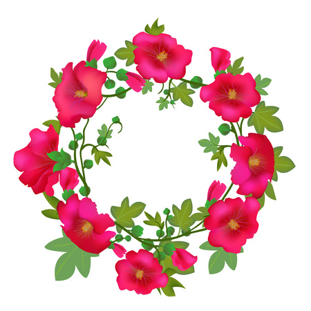 Vector illustration pattern with red flowers and leaves on white background.のイラスト素材