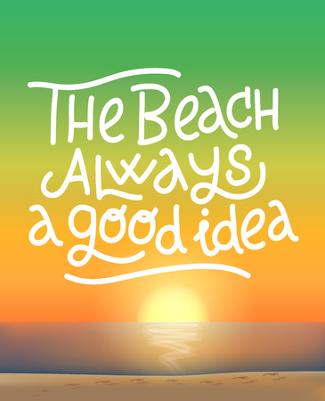Vector illustration summer time poster with decorate letters, sunset.のイラスト素材
