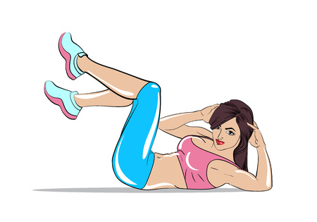 Vector illustration sport girl character in the style of comic books on white background.のイラスト素材
