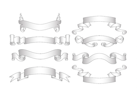 Vector illustration vintage white ribbon collection for gerb and logo design.のイラスト素材