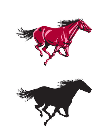 A Vector illustration stylized horse silhouette on white backdrop.のイラスト素材