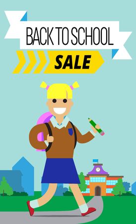 A Vector illustration poster to school time with cartoon character in flat style and decorate text.のイラスト素材