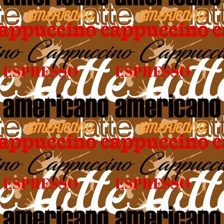 Vector illustration coffee seamless pattern with decorate calligraphy and lettering.のイラスト素材