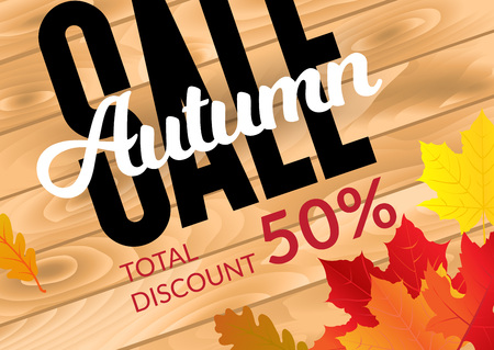 Illustration poster for autumn sale with decorate text and leaves.のイラスト素材