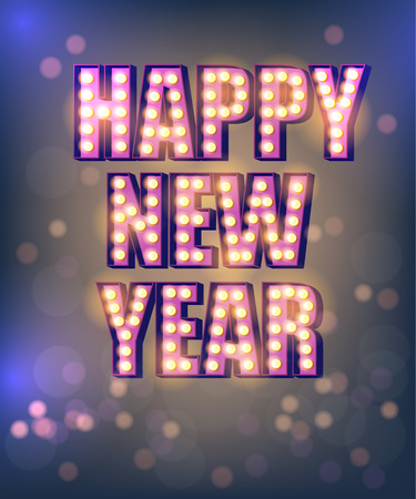 Vector illustration New year poster with decorate text and glowing light effect.のイラスト素材