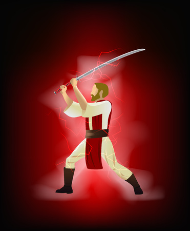 Vector illustration cartoon caractrer with samurai sword.のイラスト素材