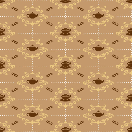 Coffee and tea seamless pattern design in vintage style. Vector illustration.のイラスト素材