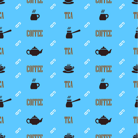 Coffee and tea seamless pattern design in vintage style. Vector illustration.のイラスト素材