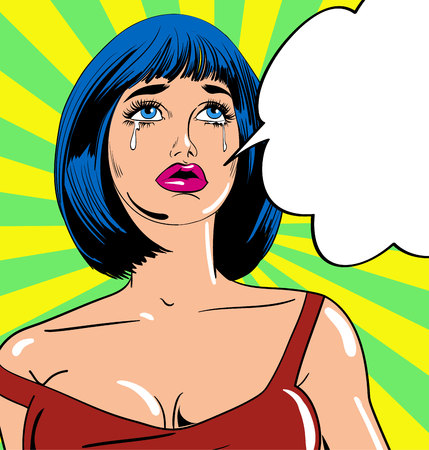 Yound girl character in vintage comic book style. Vector illustration.のイラスト素材