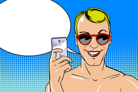 Young man character in vintage comic book style Vector illustration.のイラスト素材