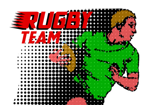 Sport poster with stylized Rugby player and decorative text Vector illustration.のイラスト素材