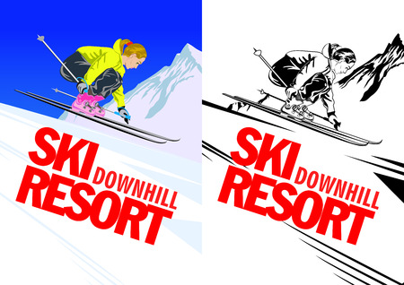 Poster with sport girl skier. Vector illustration.のイラスト素材