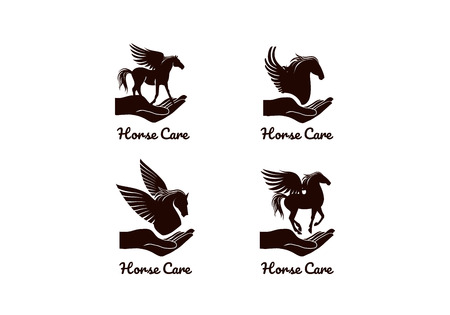 Horse with wings with decorate text. Vector illustration.のイラスト素材