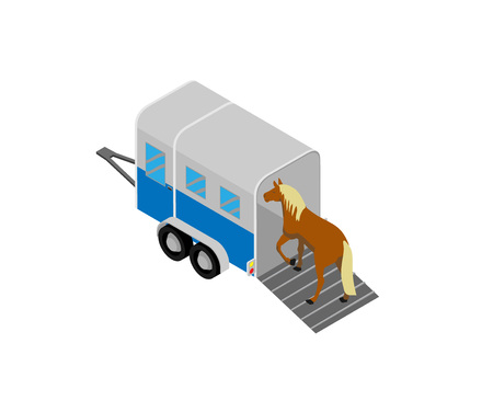 Horse transport in isometric style design. Vector illustration.のイラスト素材